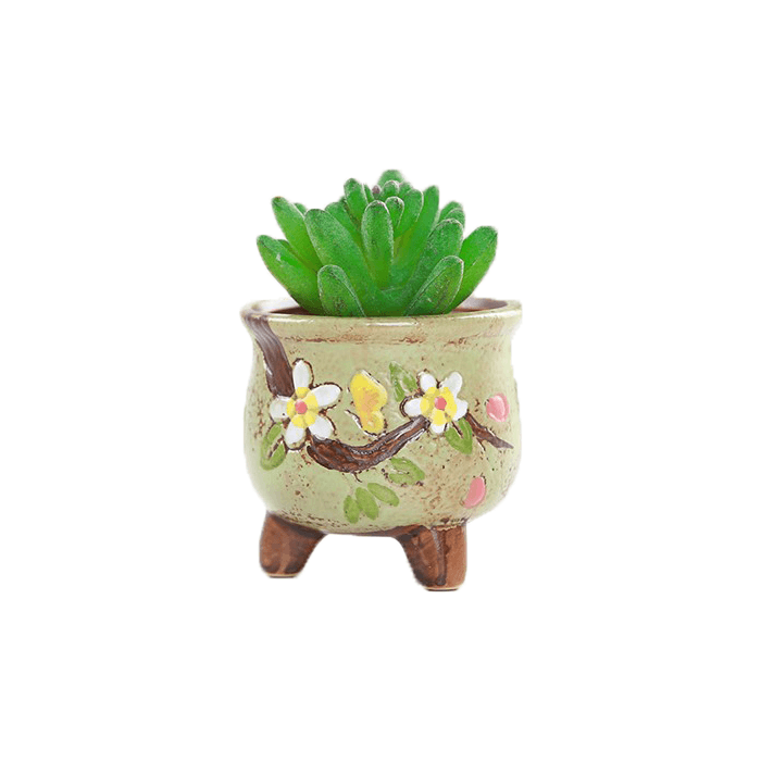 Korean Ceramic Flowery Succulent Planter, Home Plant Pot, Indoor